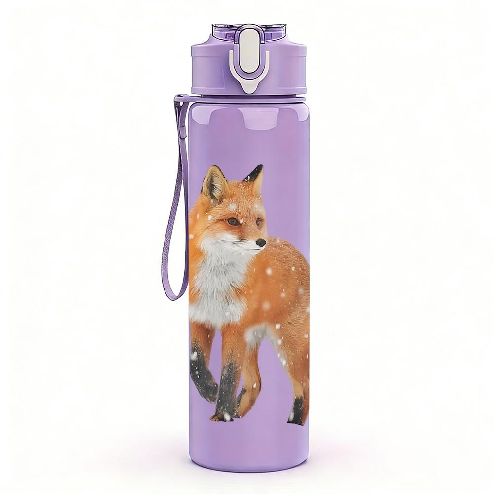 1PC Fox Wild Animal Portrait Print 750ml Color Plastic Sports Water Bottle Leakproof Flip Straw Lid Suitable for Sports Office Home Use