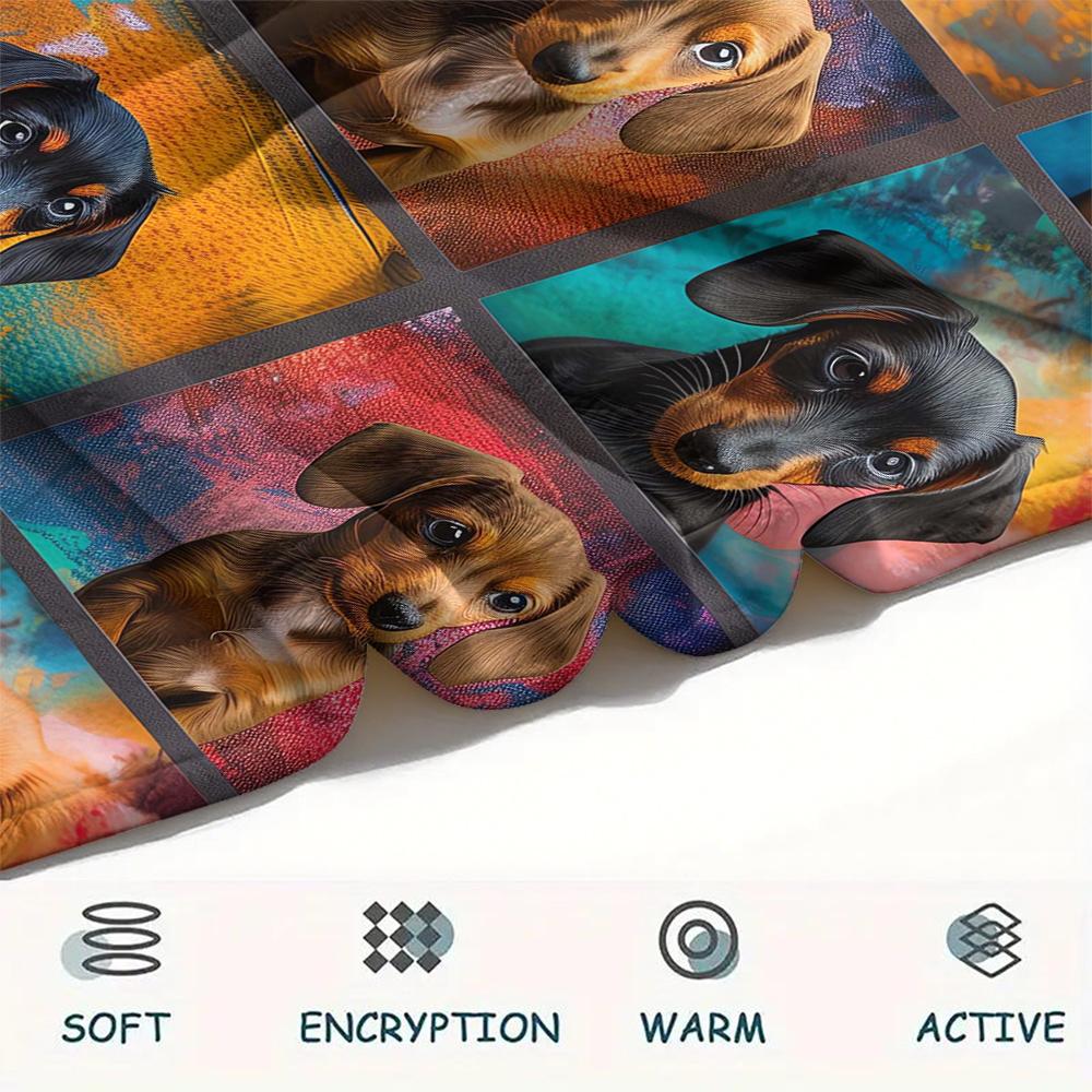 1Pc Dachshund Puzzle Print Flannel Blanket, High quality Comfortable for All Seasons, Home Decor, Warmth and Comfort, Perfect for Christmas Gifts