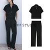 Women's Spring Clothing Lapel T-shirt Shory Style Outwear 8491053 Straight-leg Mid Waist Casual Pants 8491054