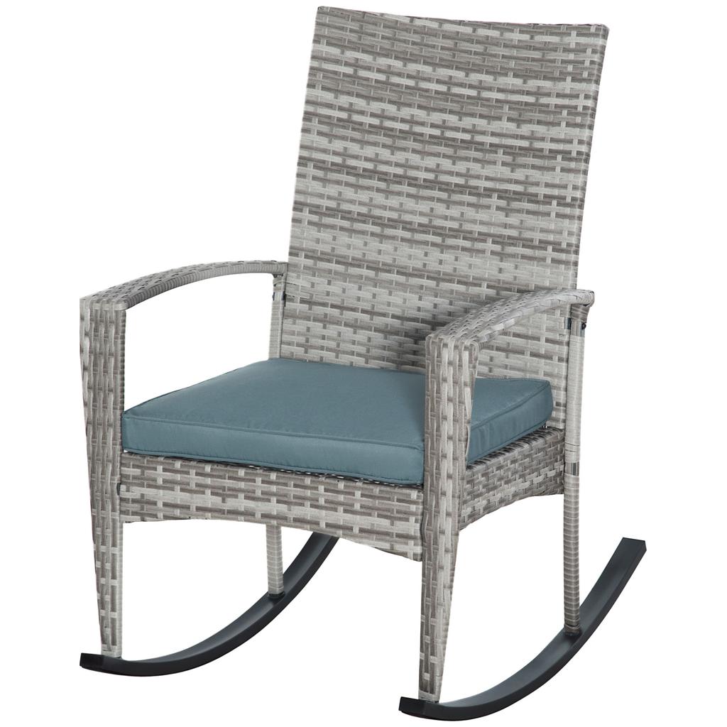 Rocking Chair Swing Chair Garden Chair with Cushion, Poly Rattan+Metal, Gray, 66 x 88 x 98 cm
