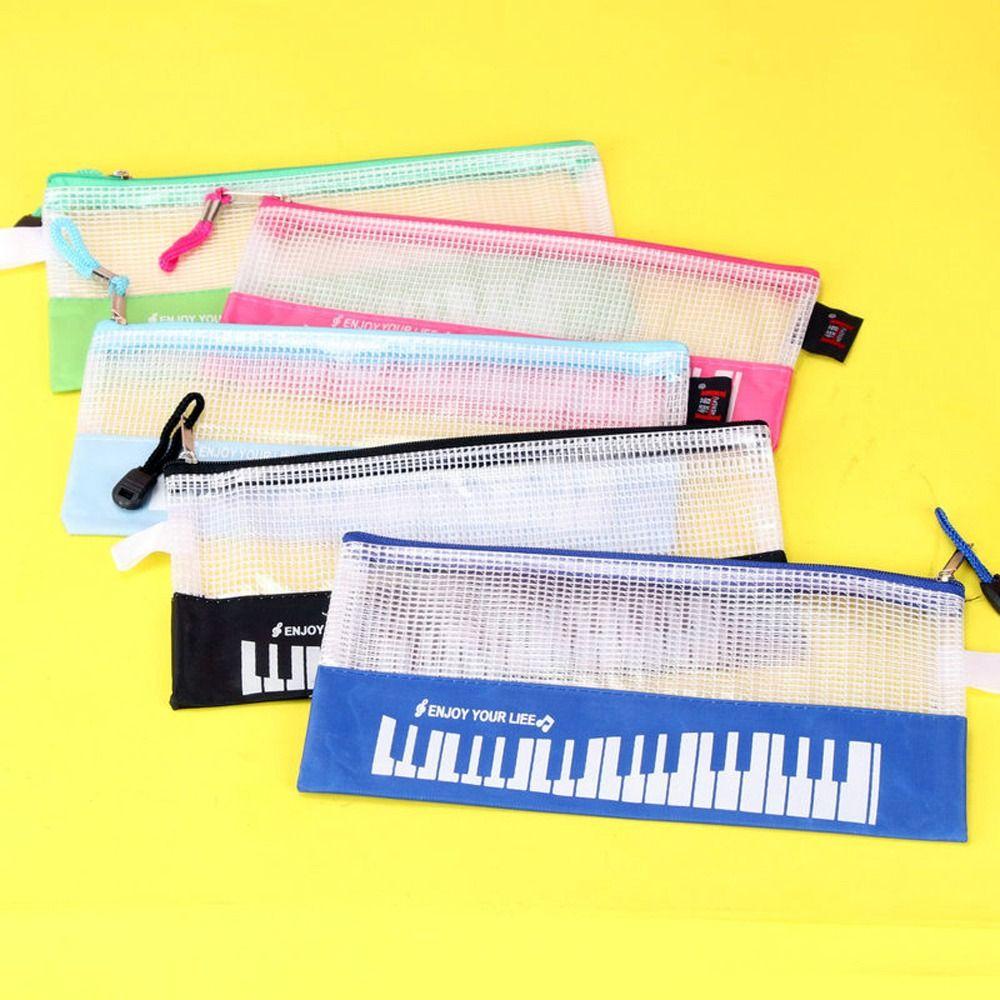 Waterproof Mesh Zipper Pouch Document Storage Stationery Pouch Piano Pencil Cases Office Home