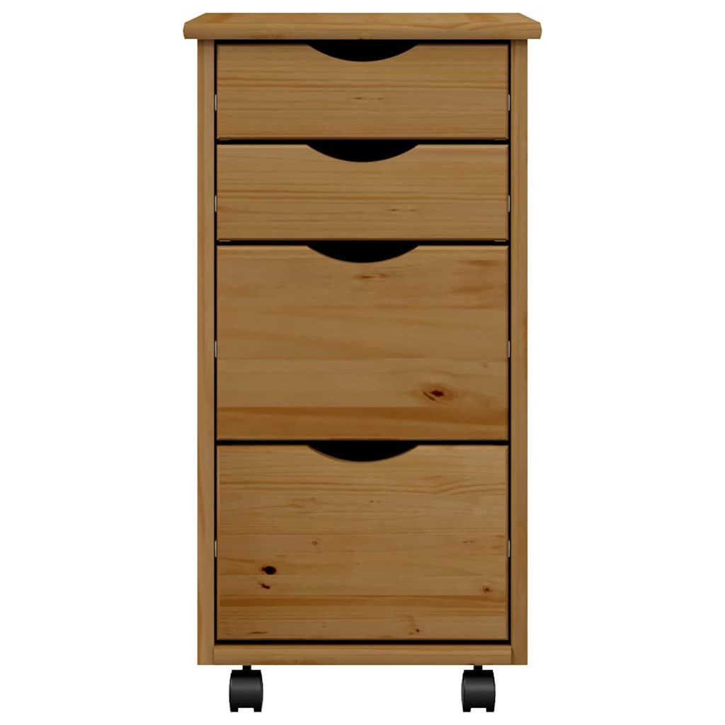 MOSS Mobile Drawer Cabinet in Honey Brown Solid Pine Wood