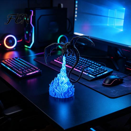 Creative Gift for Dragon Lovers 3D Printed Fire-Breathing Statue, Mystical Figurine with Flame Decor Base, Fantasy Desktop Ornament Bookshelf, Gaming
