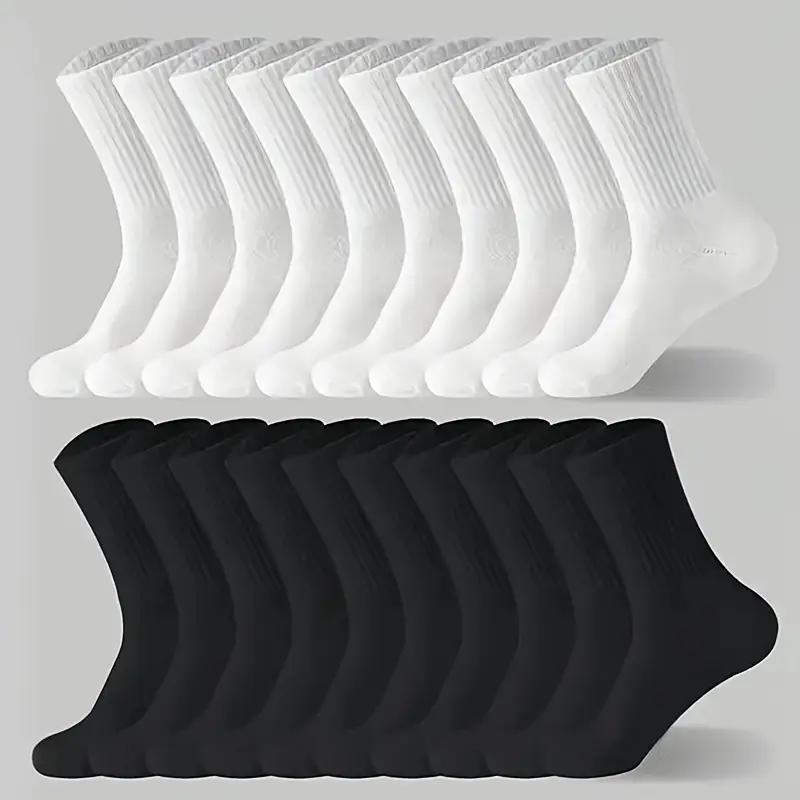 3/6Pairs of Plain Black and White Socks, Simple and Comfortable Mid-Calf Socks, Suitable for Autumn and Winter, Men's Socks