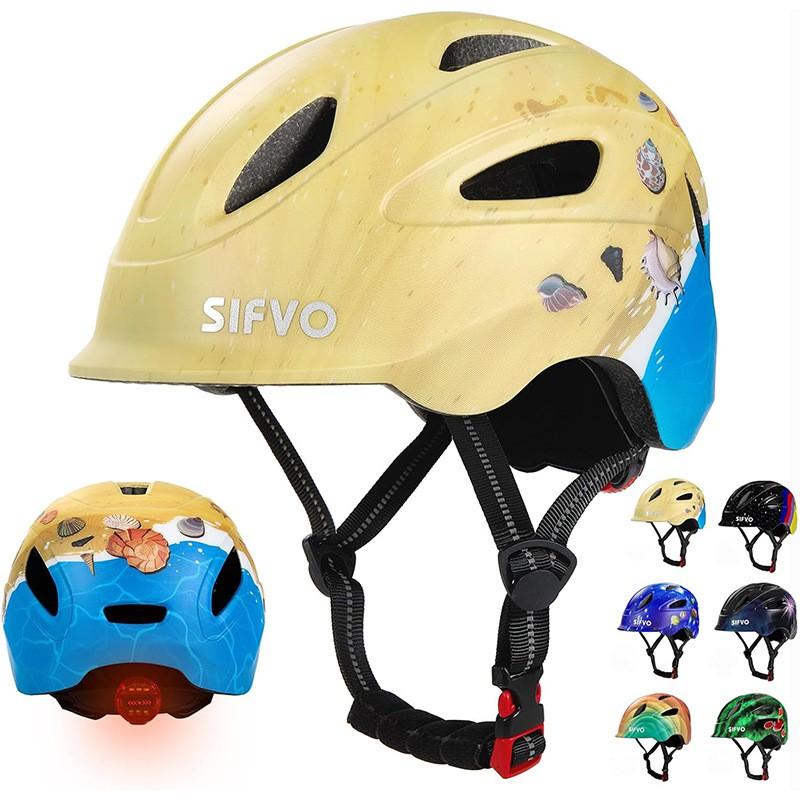 Kids Bike Helmet With LED Light Cycling Skateboarding Ages 3-10 Lightweight Half PC EPS Safety Gear