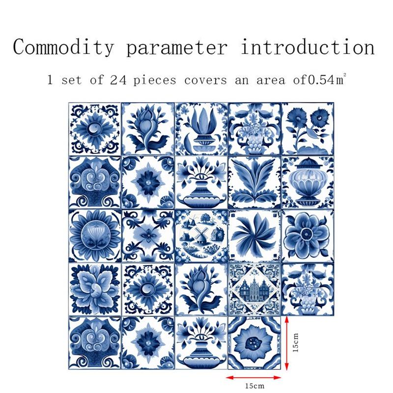 24pcs 6x6 Inch Mandala Decorative Tile Stickers Peel and Stick Adhesive Tile Patches for Home Decor Kitchen Backsplash Wall Art