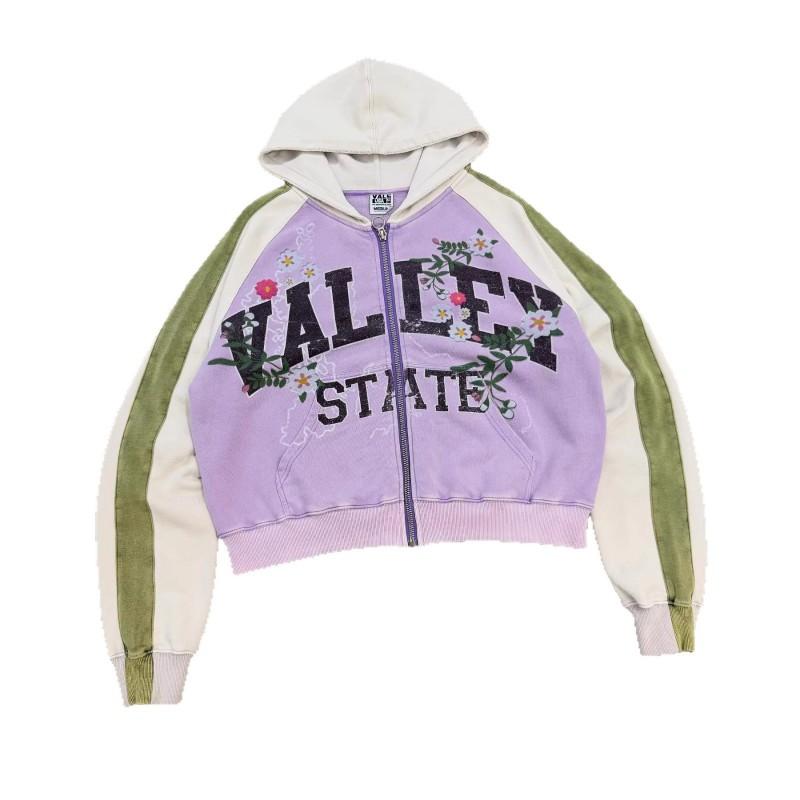 Unisex Oversized Hooded Zip-Up Sweatshirt With Graffiti Print Casual Streetwear