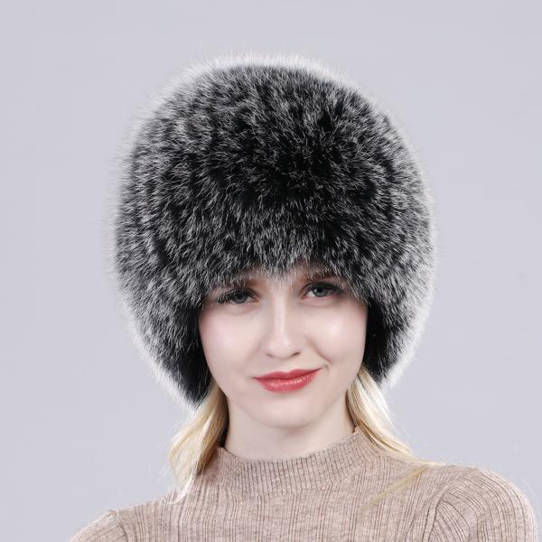 Русская женская зимняя шапка из 100% натурального лисьего меха, вязаная роскошная эластичная теплая шапка из 100% натурального лисьего меха, женская уличная согревающая меховая шапка