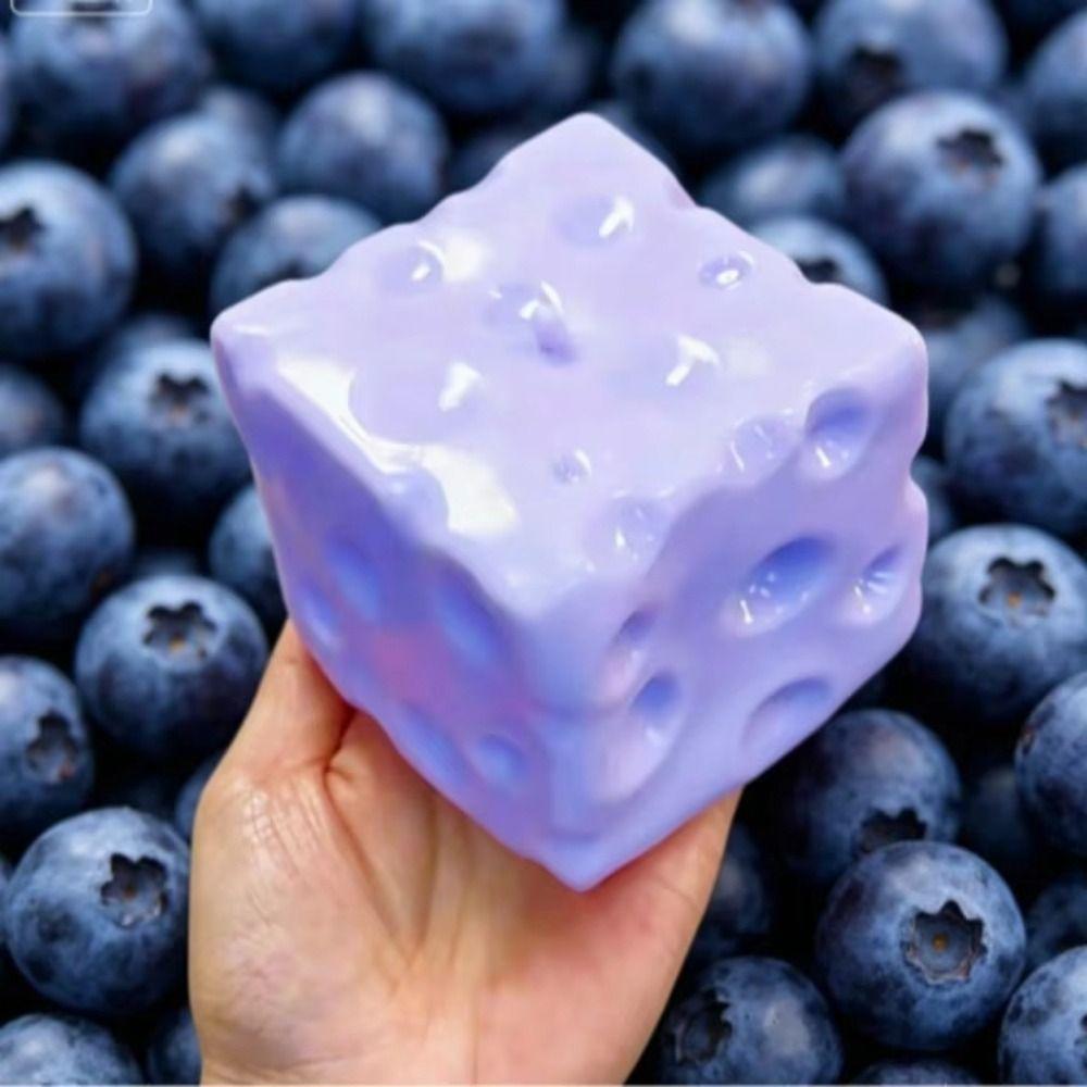 Shapeable Blueberry Cheese Squishy Non-Bounce Sensory Fidget Ball Cheese Cube Ball Xmas Gift