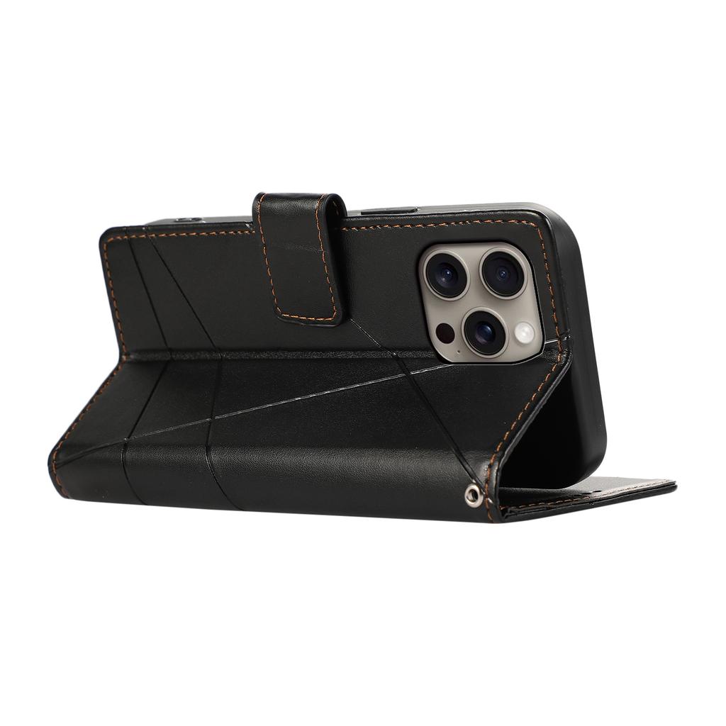 DF-06 For iPhone 16 Pro Wallet Case Line Imprint Shockproof Phone Cover