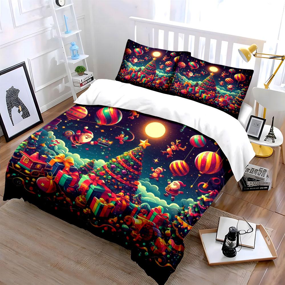 Santa, gifts, Christmas tree. Bedding sets Duvet cover sets Duvet covers Pillowcases(1*Duvet Cover 2*Pillowcases without duvet insert)