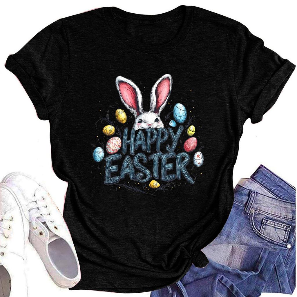 Women's Top Round Neck Casual Printed Short-sleeved T-shirt Top