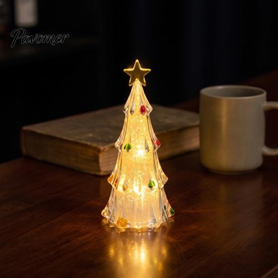 Creative Holiday Present LED Lighted Christmas Tree Tabletop Decoration, Battery Operated Xmas Night Light, Table Light Ornament with Star Topper for