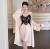 1011 Spring and Autumn New Ice Silk Pajamas Two-piece Set Thin Pajamas Sexy Pure Wind Satin Loungewear with Chest Pad