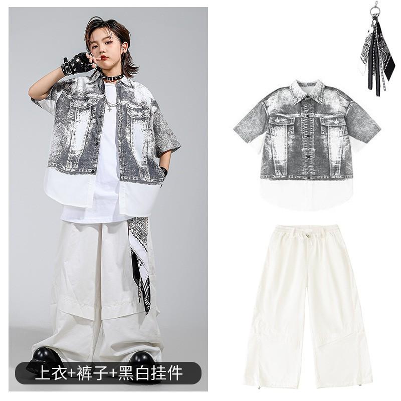 Kids Hip Hop Dance Outfit Set Boys Girls Streetwear Performance Costume With Accessories