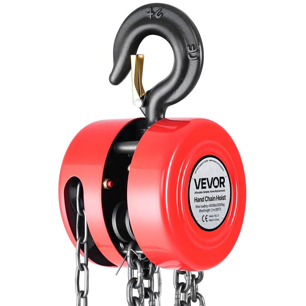 Hand Chain Hoist, 2 Ton Capacity, Manual Chain Block with Upgrade G70 Galvanized Chain, 3 m Lifting Height, Heavy Duty Pulley Hoist for Garage