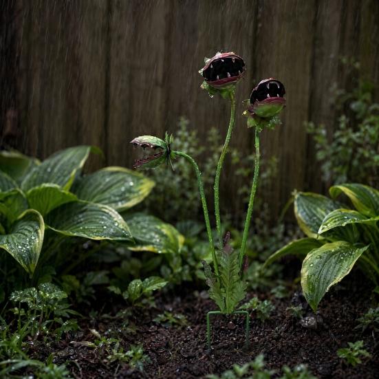 Nostalgie 2 Pcs Whimsical Metal Carnivorous Plant Garden Stakes, 25-Inch Large Venus Flytrap Sculpture, Rust-Resistant Outdoor Yard Art for