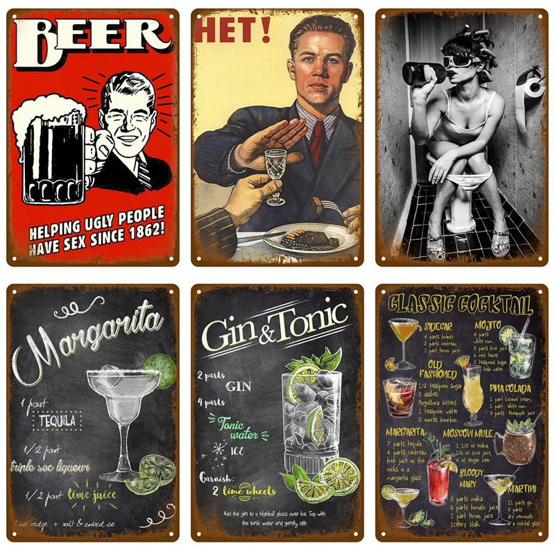 Plaque Metal Sign Plate Vintage Posters Wall Art Drink Beer Cocktail Tin Sign Decoration For Bar Pub Club Man Cave Iron Painting