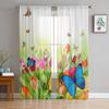 Butterfly Tulip Leaf Flower Sheer Curtains for Living Room Decoration Window Curtains for Kitchen Tulle Voile Organza Curtains