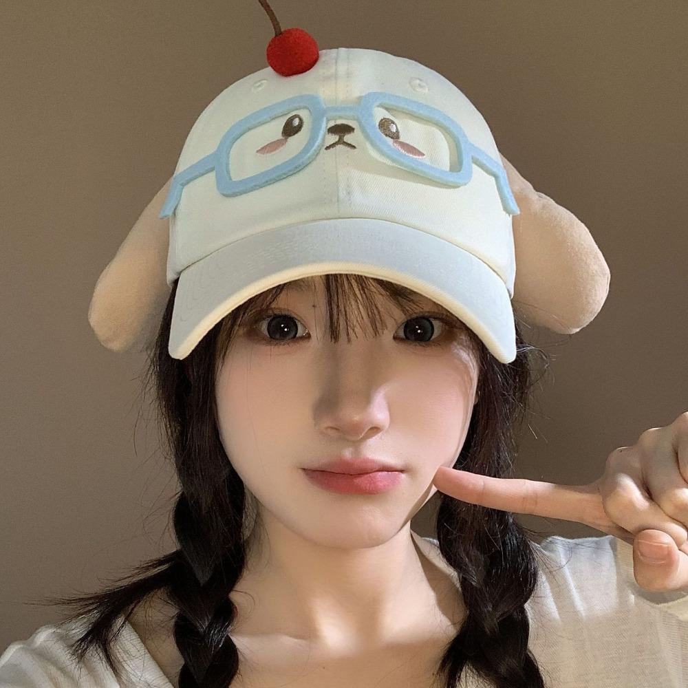 Sunscreen Glasses Puppy Cap Cartoon Puppy Hat with Ears Cherry Dog Baseball Cap Boys