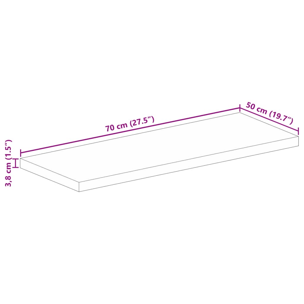 Table Top 70 x 50 x 3.8 cm Rectangular Solid Acacia Wood
