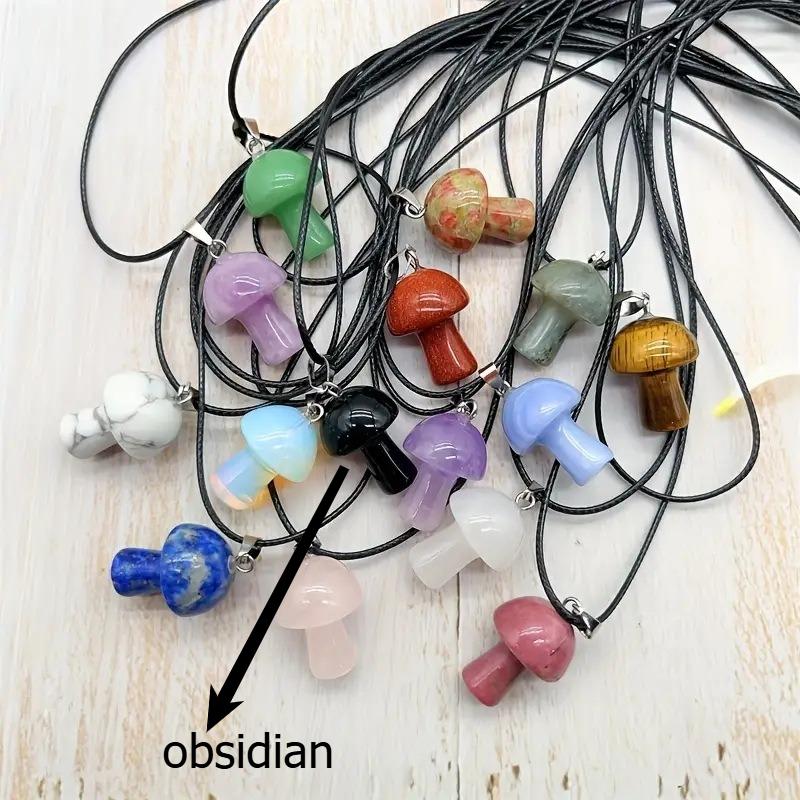 Mushroom necklace, handmade leather rope, colorful, crystal mushroom collarbone chain, bohemian style