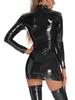 Женское платье с воротником-молнией и эффектом мокрой кожи, облегающее, с длинным рукавом, для ночного клуба
