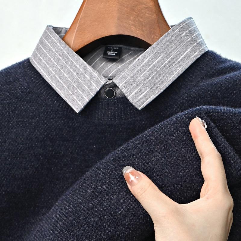 TrendHub Дизайнерское Качество Мужской Лацкан Поддельный Двойка Длинный Рукав Новая Вышивка Футболка Мода Бизнес Мужская Одежда