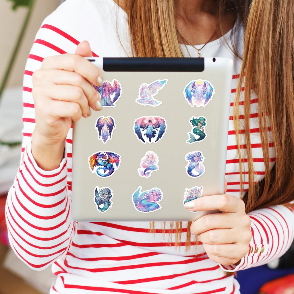 50 шт. Голографические наклейки «Русалка Ангел», Фэнтези граффити наклейки для бутылки с водой, багажа и украшения