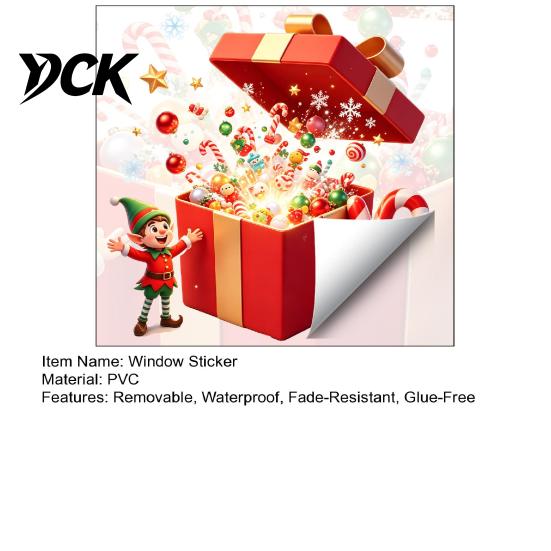 Seasonal Home Accents Christmas Elf Gift Box Static Window Clings, Reusable Stickers, Holiday Decals Candy Cane Snowflake Glass Stickers
