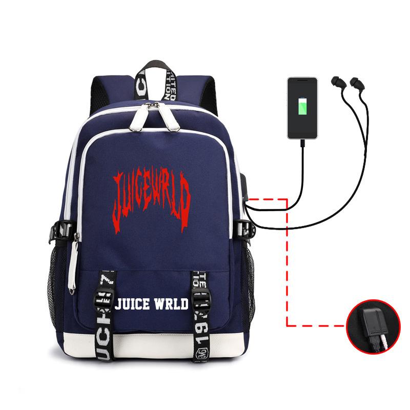 Рюкзак с принтом Juice WRLD Школьный рюкзак Рюкзак с отверстием для зарядки наушников Многофункциональный