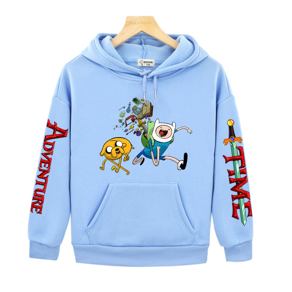 Худи с принтом Adventure Time Аниме Осень и Зима Детская одежда Пуловеры Уличная мода Мальчики и Девочки толстовка Удобное Худи Милые Топы