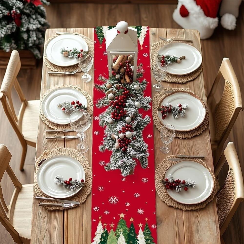 Christmas Tree Christmas Table Flag Snowflake Xmas Tablecloth Gift Christmas Table Runner Festival