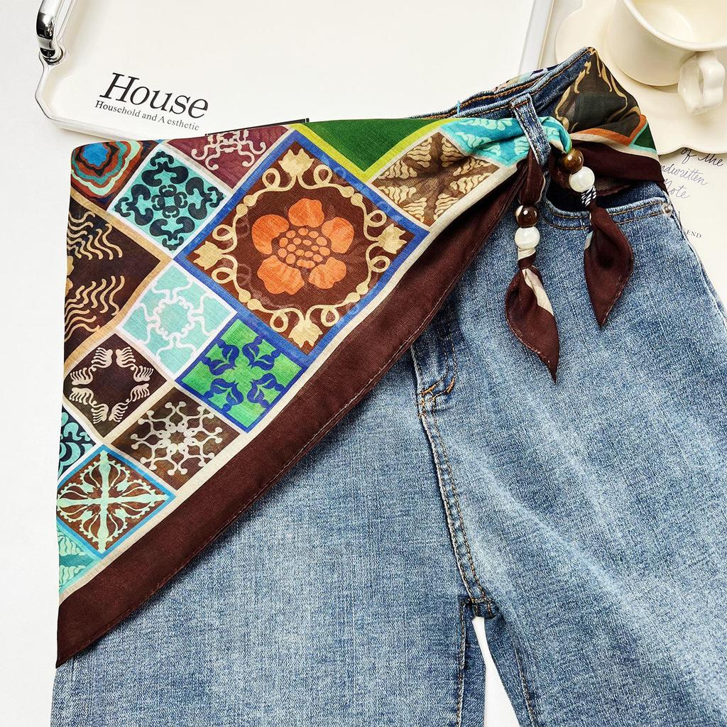 Ретро Этнический Многослойный Треугольный Шелковый Шарф: Универсальный пояс, головной платок и аксессуар для талии