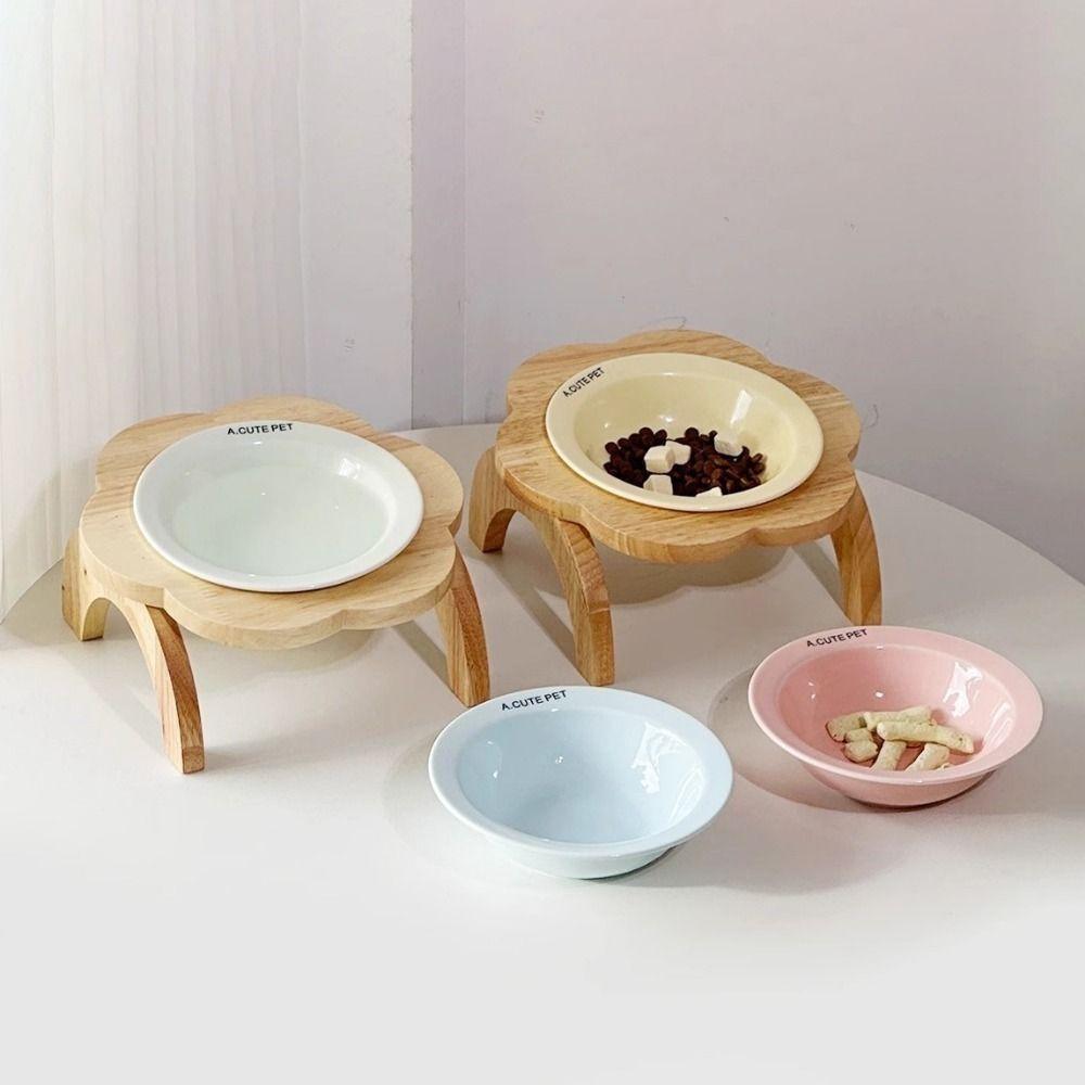 Ceramic Elevated Cat Bowl Anti-Spill Raised Cat Food Bowl Flower Shaped Pet Bowl Neck Protection
