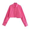 Striped Women's Cropped Shirt With Pockets Vintage Button-up Blouses Fashion   Travel