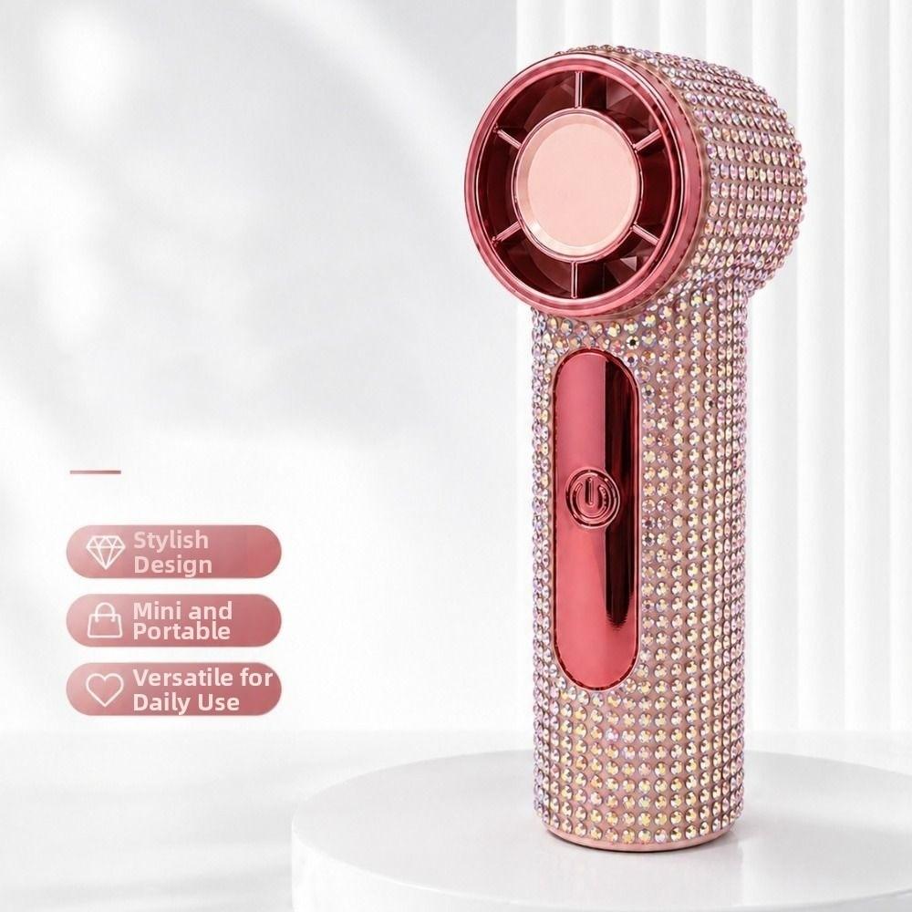 Sparkling Rhinestone Handheld Fan Digital Display Portable Hand Fan Mini Cooling Fan Office