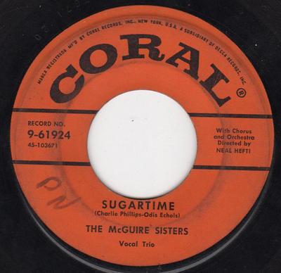7-дюймовая пластинка MCGUIRE SISTERS - Sugartime 961924 Coral 1957 США Поп Б/У