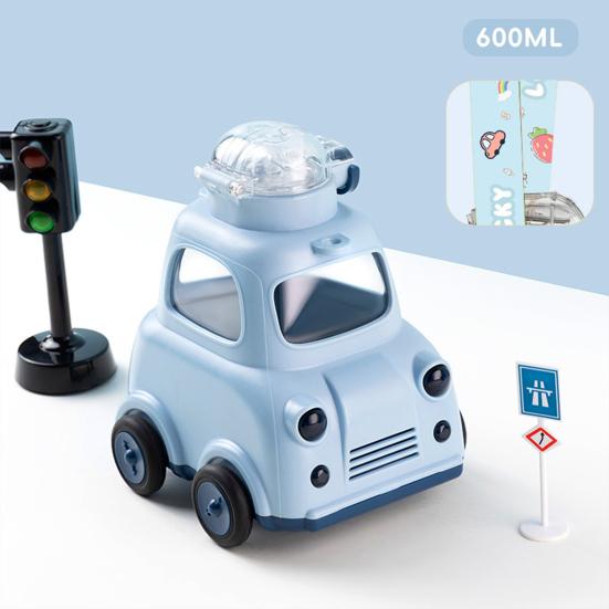 Kids Car Water Bottle with Straw Strap 600ml BPA-Free Leak-proof Straw Cup