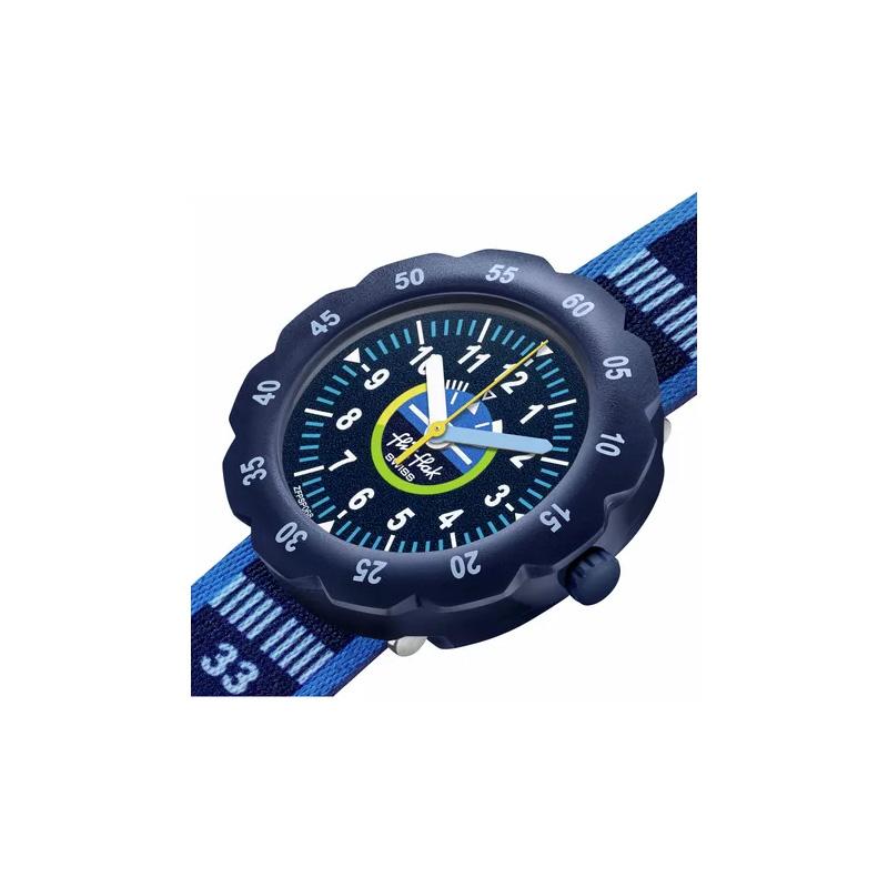 Swatch Кварцевые часы 30 метров водонепроницаемые детские швейцарские часы 35*34,75 мм синий циферблат пластиковый корпус тканевый ремешок ZFPSP068