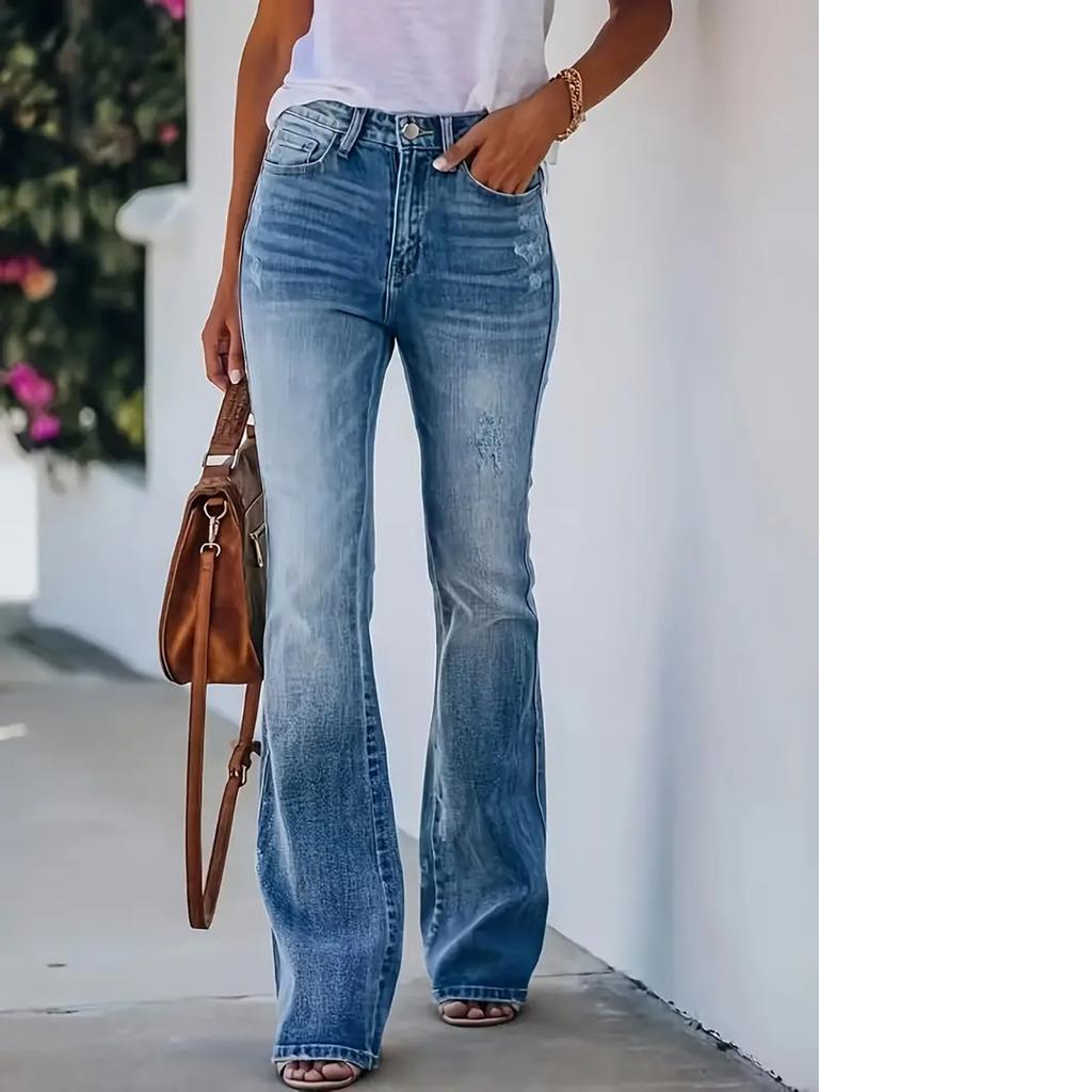 Four Seasons High-waisted Jeans Flared Pants Stretch Jeans Women's Stretch Trousers