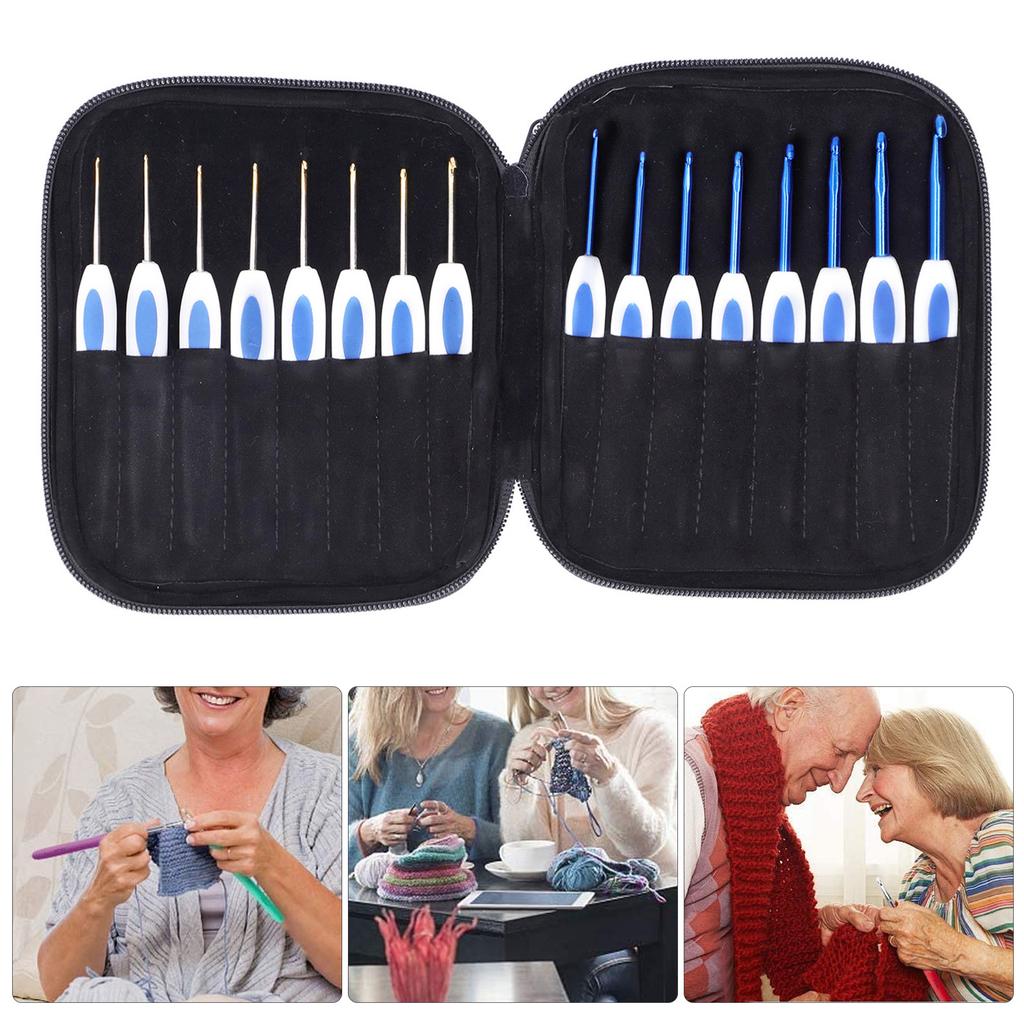 16Pcs Crochets Set ABS Plastic Handle Fine to Coarse DIY HandWoven Sweater Knitting Tool(Blue and White Porcelain )
