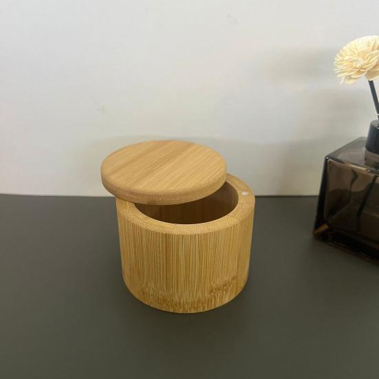 Бамбуковый ящик для хранения приправ с магнитной поворотной крышкой, деревянная солонка, держатель для перца, сахара, специй, круглая чаша-контейнер, кухонные гаджеты