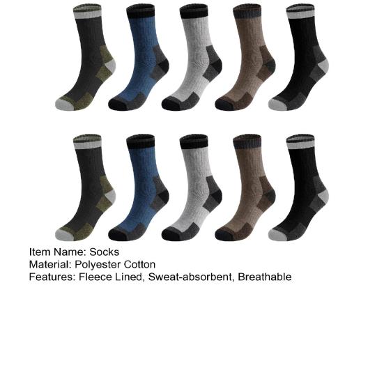 5 Pairs Men Warm Winter Socks Fleece Lined Crew Socks Color Block Thickened Thermal Socks for Daily Wear Street Work Sports