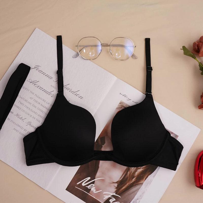 Gather Sexy Bras Women Solid Color Thin Underwear Sex French Beauty Back Invisible Bra Push Up Bralette Seamless Lingerie