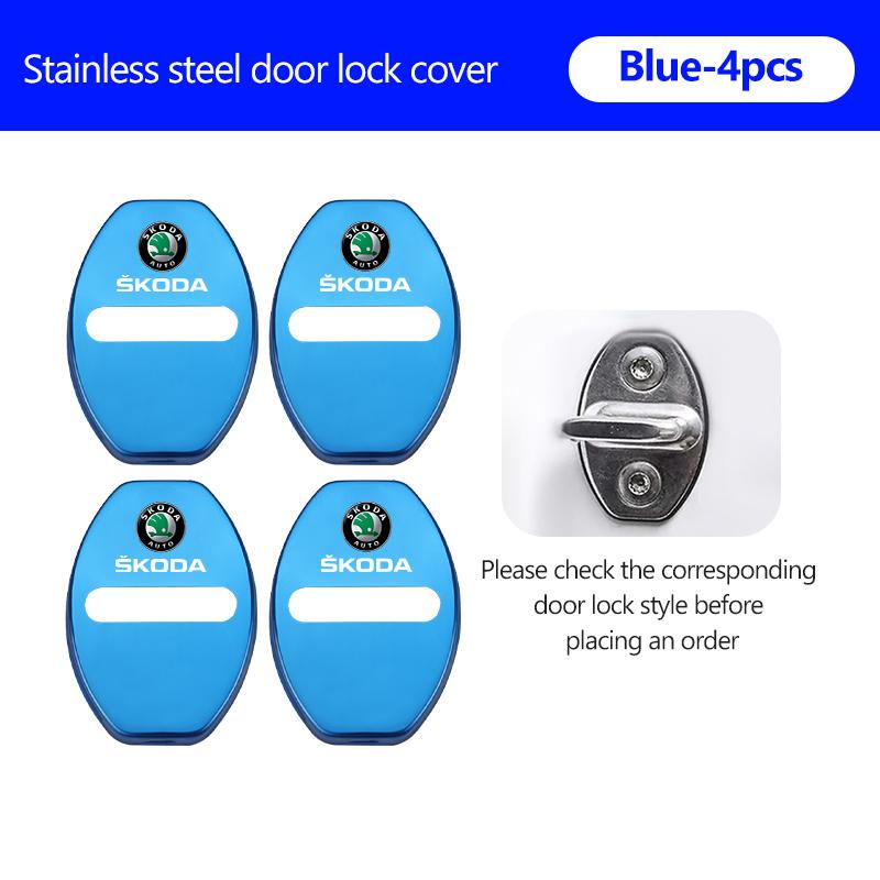 AAAJF1 4Pcs Car Door Lock Covers Auto Decorative Accessories For Skoda Kodiaq Fabia Kamiq Karoq Octavia 2 3 Rapid Scala
