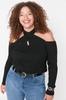 Women's Fashion New Plus Big Size Sweater Black Collar Detailed Thin Knitwear Sweater