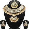 Trendy Kundan Gold Plated Wedding Jewellery Pearl Choker Necklace Set for Women