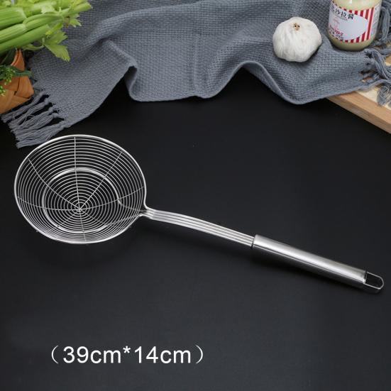 Дуршлаг с длинной ручкой, круглый пищевой фильтр из нержавеющей стали, жареный сетчатый фильтр