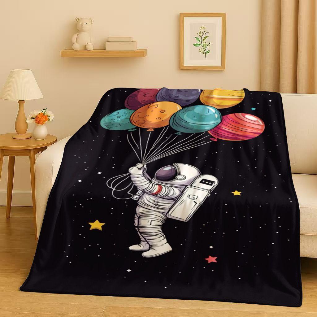 New Cartoon Astronaut Spaceman Planet Flannel Blanket,Ultra Soft Plush Throw for Home Bedroom Bed Sofa Cover Kid Christmas Gift